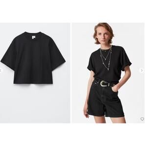 & Other Stories Black Boxy 100% Organic Cotton T-Shirt Size Medium